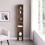 VIYET 718-Étagère ultra-mince réglable, Présentoir en MDF Noyer avec bordure ondulée (Organisateur de bureau amovible)