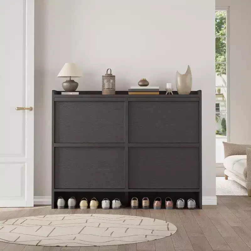 Meuble à chaussures Acekool à 4 niveaux avec tiroirs basculants et étagère réglable, organiseur de rangement d'entrée pour couloir ou salon