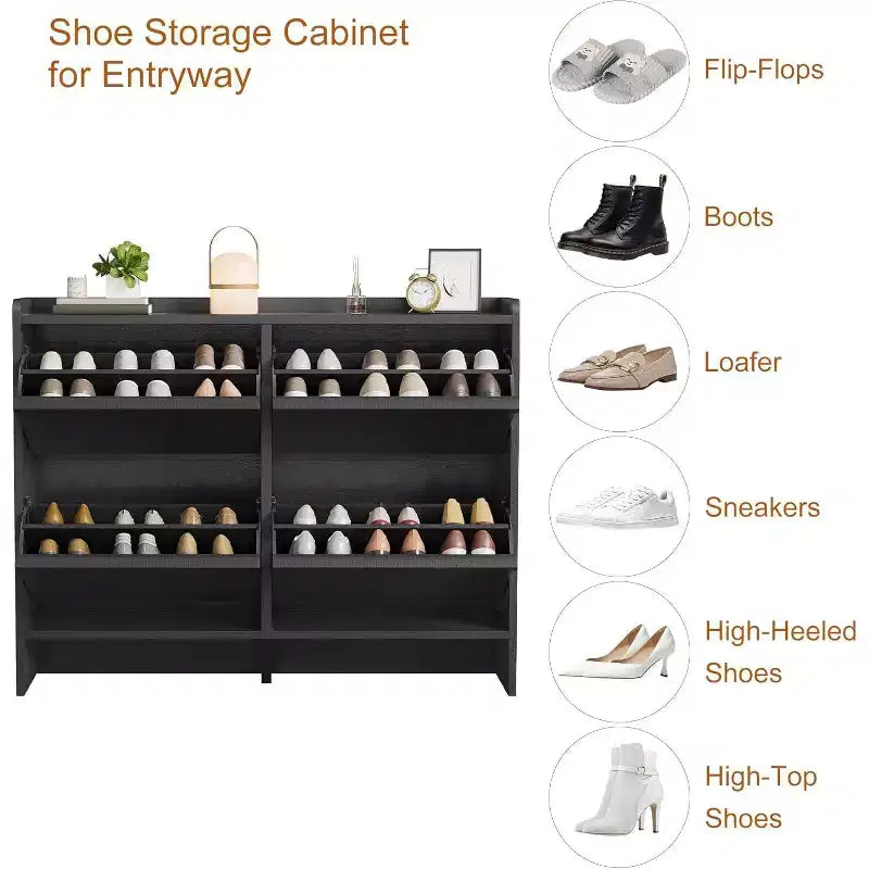 Meuble à chaussures Acekool à 4 niveaux avec tiroirs basculants et étagère réglable, organiseur de rangement d'entrée pour couloir ou salon