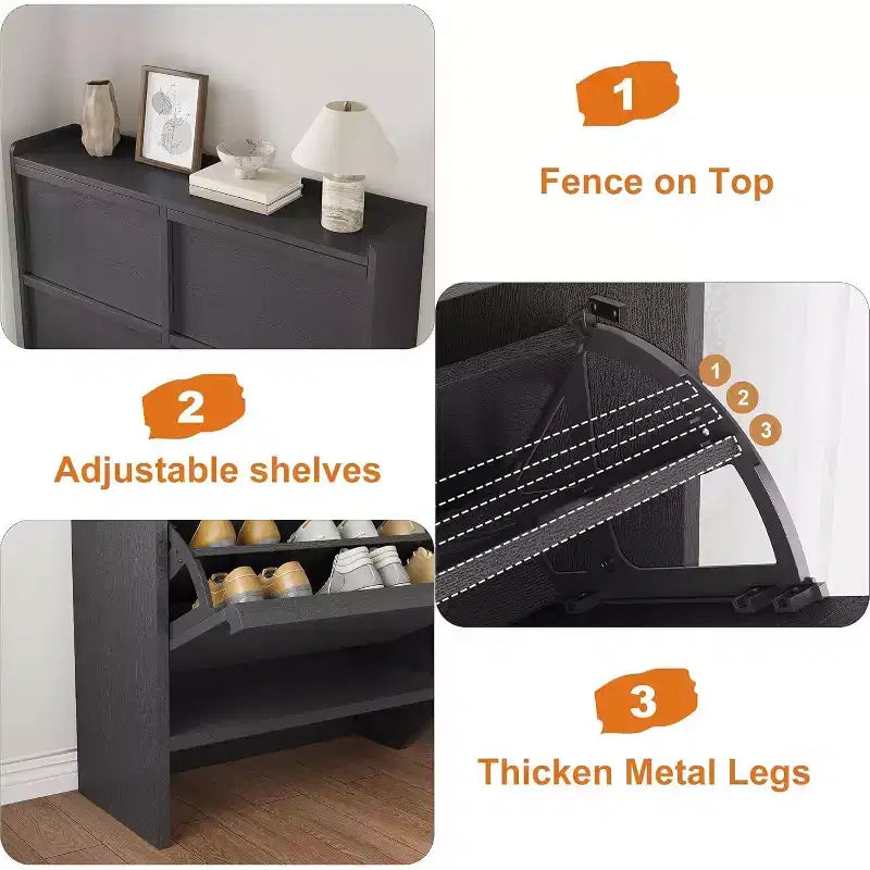 Meuble à chaussures Acekool à 4 niveaux avec tiroirs basculants et étagère réglable, organiseur de rangement d'entrée pour couloir ou salon