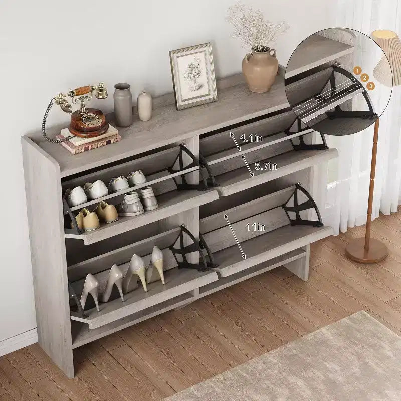 Meuble à chaussures Acekool à 4 niveaux avec tiroirs basculants et étagère réglable, organiseur de rangement d'entrée pour couloir ou salon