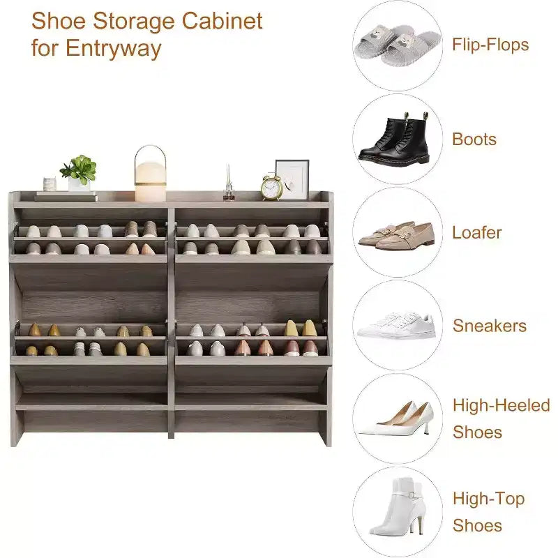 Meuble à chaussures Acekool à 4 niveaux avec tiroirs basculants et étagère réglable, organiseur de rangement d'entrée pour couloir ou salon