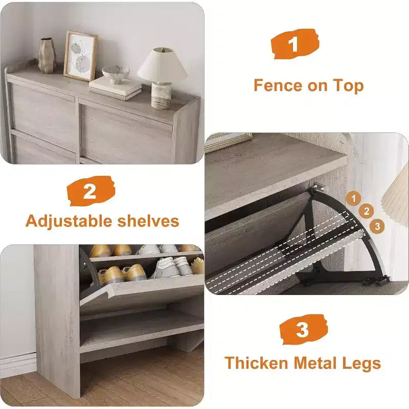 Meuble à chaussures Acekool à 4 niveaux avec tiroirs basculants et étagère réglable, organiseur de rangement d'entrée pour couloir ou salon