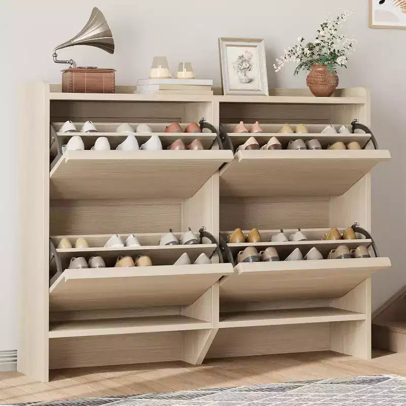 Meuble à chaussures Acekool à 4 niveaux avec tiroirs basculants et étagère réglable, organiseur de rangement d'entrée pour couloir ou salon