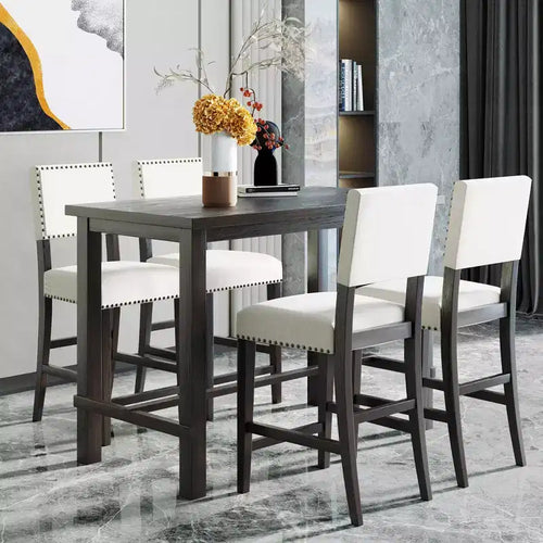 5 Piece Dining Table Set Counter Height Dining Set with Classic Elegant Rectangel Table and 4 Padded Chairs for Kitchen Dining Room