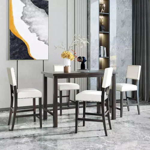 Ensemble de salle à manger 5 pièces, ensemble de salle à manger hauteur comptoir avec table rectangulaire classique élégante et 4 chaises rembourrées pour cuisine salle à manger