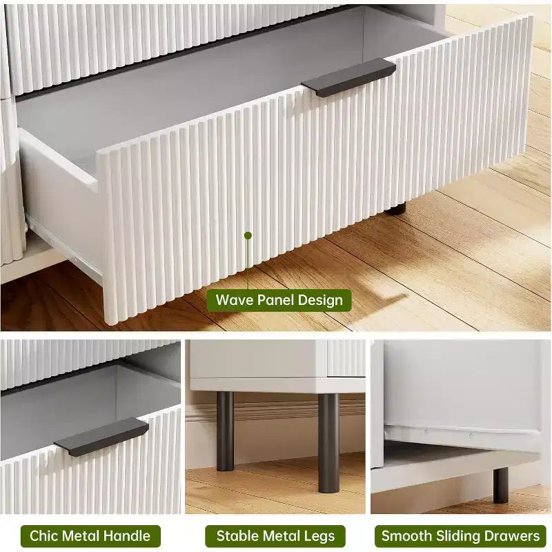 Commode 3 tiroirs Acekool, armoire de rangement moderne à panneaux ondulés, organiseur de chambre robuste pour salon ou entrée