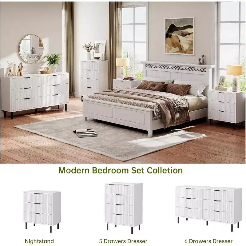 Commode 3 tiroirs Acekool, armoire de rangement moderne à panneaux ondulés, organiseur de chambre robuste pour salon ou entrée