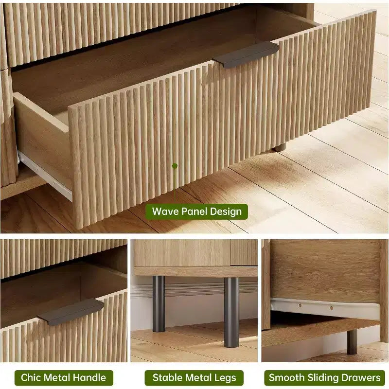 Commode 3 tiroirs Acekool, armoire de rangement moderne à panneaux ondulés, organiseur de chambre robuste pour salon ou entrée
