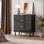 Commode 3 tiroirs Acekool, armoire de rangement moderne à panneaux ondulés, organiseur de chambre robuste pour salon ou entrée