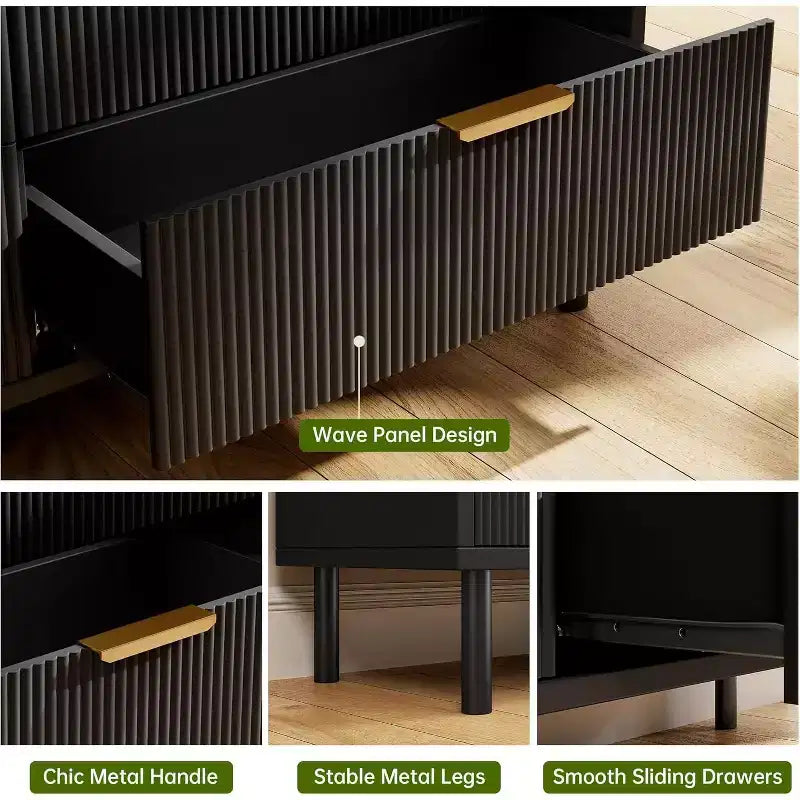 Commode 3 tiroirs Acekool, armoire de rangement moderne à panneaux ondulés, organiseur de chambre robuste pour salon ou entrée