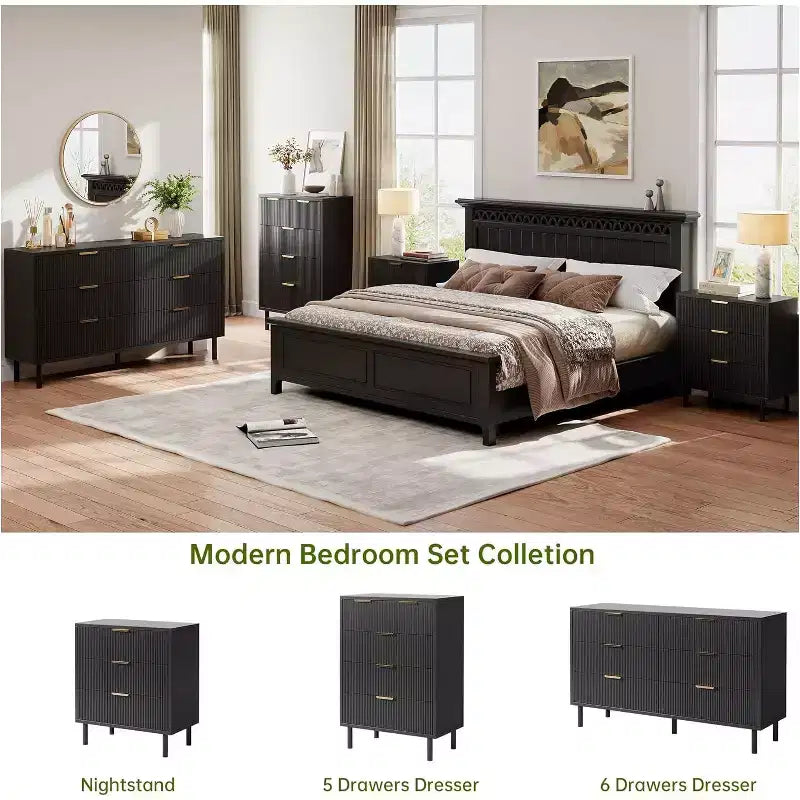 Commode 3 tiroirs Acekool, armoire de rangement moderne à panneaux ondulés, organiseur de chambre robuste pour salon ou entrée