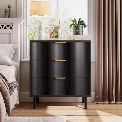 Acekool 3-Drawer Dresser, Modern Wavy Panel Storage Cabinet, Sturdy Bedroom Organizer for Living Room or Entryway
