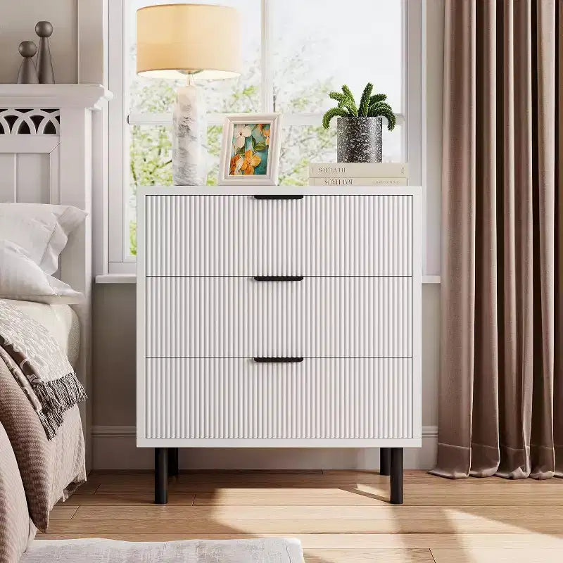 Commode 3 tiroirs Acekool, armoire de rangement moderne à panneaux ondulés, organiseur de chambre robuste pour salon ou entrée