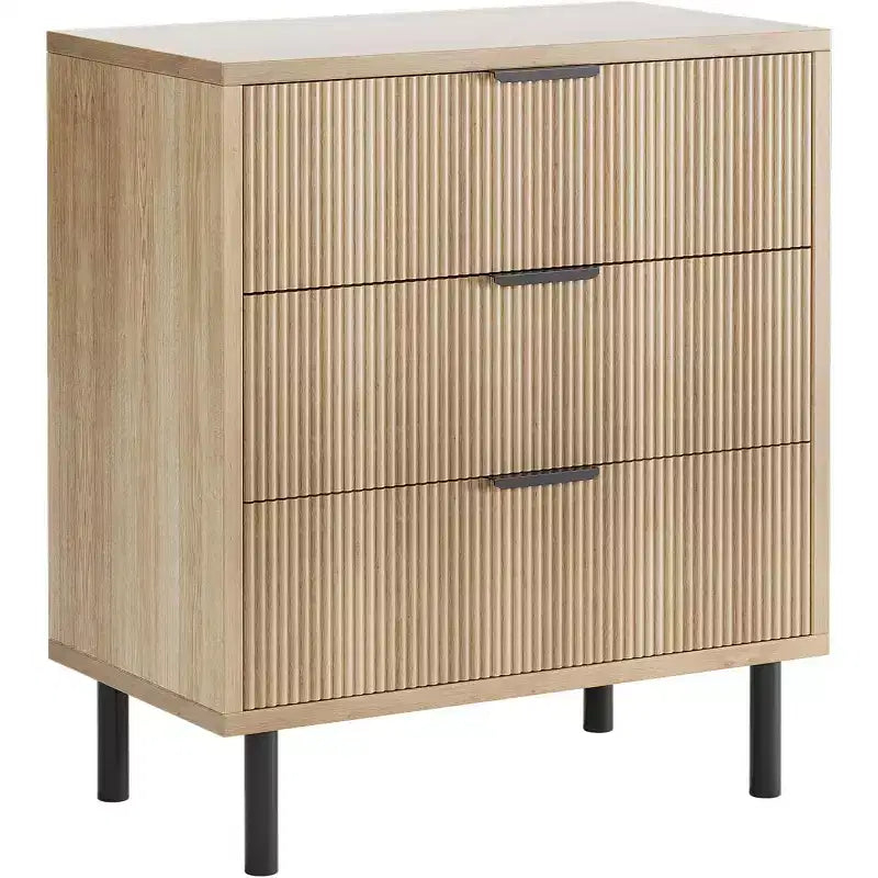 Commode 3 tiroirs Acekool, armoire de rangement moderne à panneaux ondulés, organiseur de chambre robuste pour salon ou entrée