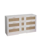MAYEERTY 51.2 Rangement en rotin avec 9 tiroirs, poignées en métal, pour cuisine, salon, chambre, blanc