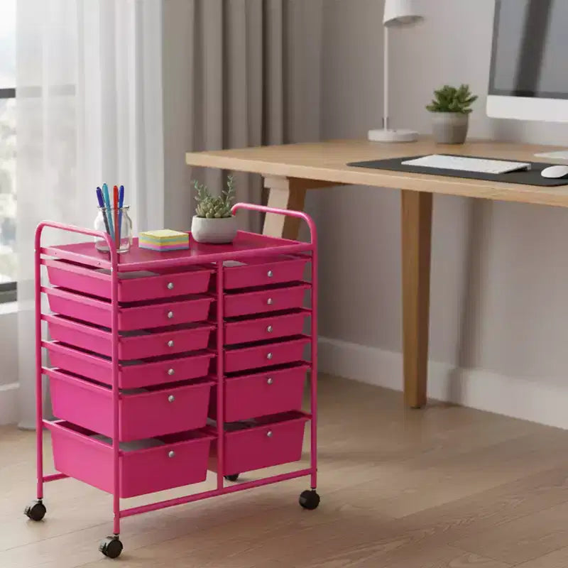 Gymax Chariot de rangement mobile à tiroirs Semi-transparent/Noir/Coloré/Gris + Beige + Jaune/Multicolore/Rose chair/Blanc/Macaron/Violet/Rose vif