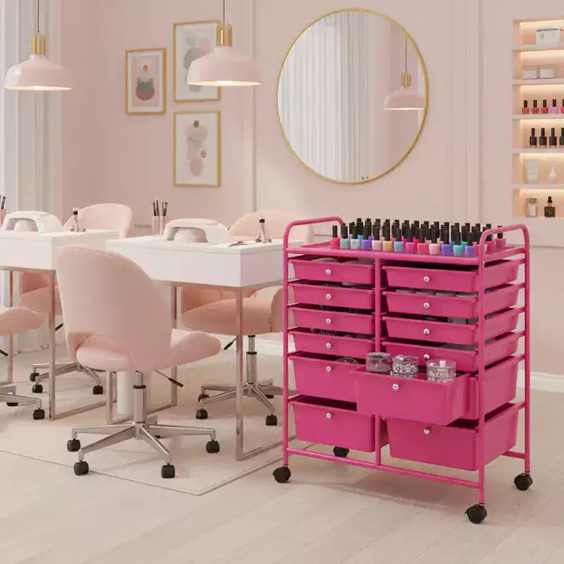 Gymax Chariot de rangement mobile à tiroirs Semi-transparent/Noir/Coloré/Gris + Beige + Jaune/Multicolore/Rose chair/Blanc/Macaron/Violet/Rose vif
