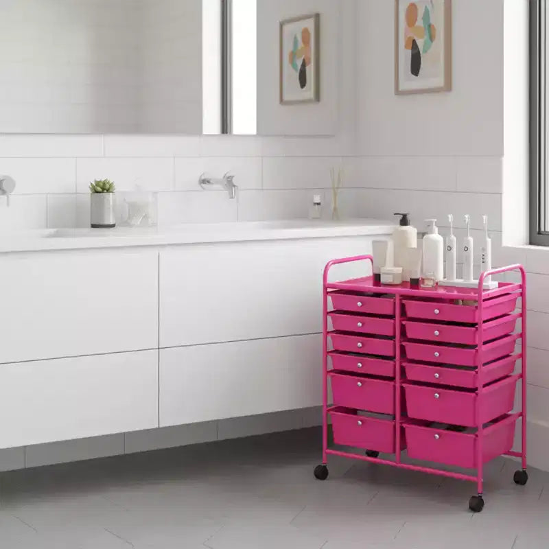 Gymax Chariot de rangement mobile à tiroirs Semi-transparent/Noir/Coloré/Gris + Beige + Jaune/Multicolore/Rose chair/Blanc/Macaron/Violet/Rose vif