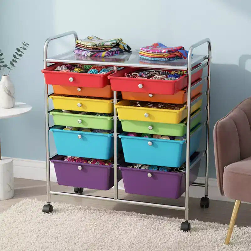 Gymax Chariot de rangement mobile à tiroirs Semi-transparent/Noir/Coloré/Gris + Beige + Jaune/Multicolore/Rose chair/Blanc/Macaron/Violet/Rose vif