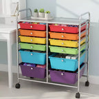 Gymax Chariot de rangement mobile à tiroirs Semi-transparent/Noir/Coloré/Gris + Beige + Jaune/Multicolore/Rose chair/Blanc/Macaron/Violet/Rose vif