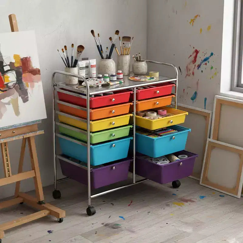 Gymax Chariot de rangement mobile à tiroirs Semi-transparent/Noir/Coloré/Gris + Beige + Jaune/Multicolore/Rose chair/Blanc/Macaron/Violet/Rose vif