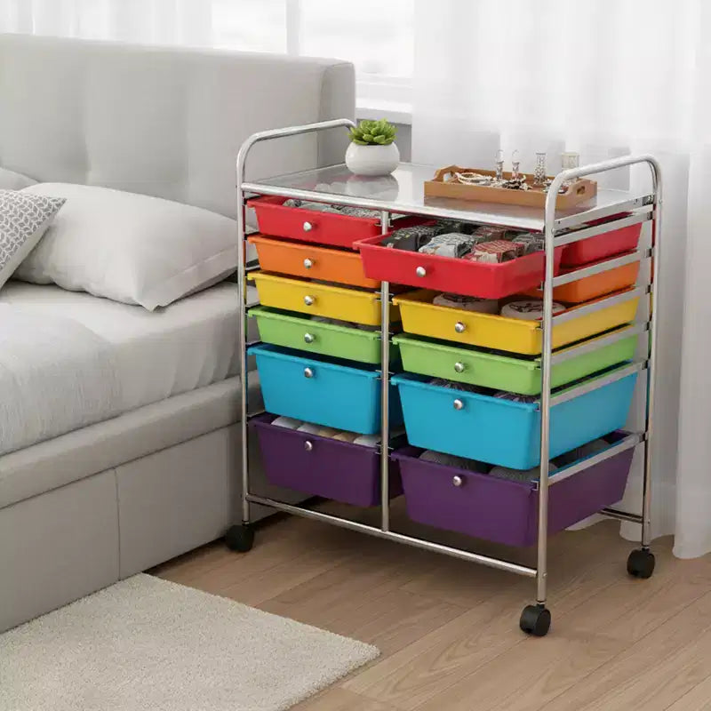 Gymax Chariot de rangement mobile à tiroirs Semi-transparent/Noir/Coloré/Gris + Beige + Jaune/Multicolore/Rose chair/Blanc/Macaron/Violet/Rose vif