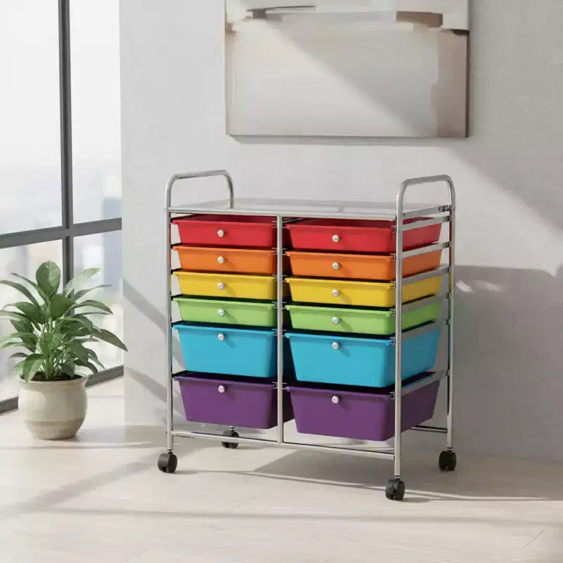 Gymax Chariot de rangement mobile à tiroirs Semi-transparent/Noir/Coloré/Gris + Beige + Jaune/Multicolore/Rose chair/Blanc/Macaron/Violet/Rose vif