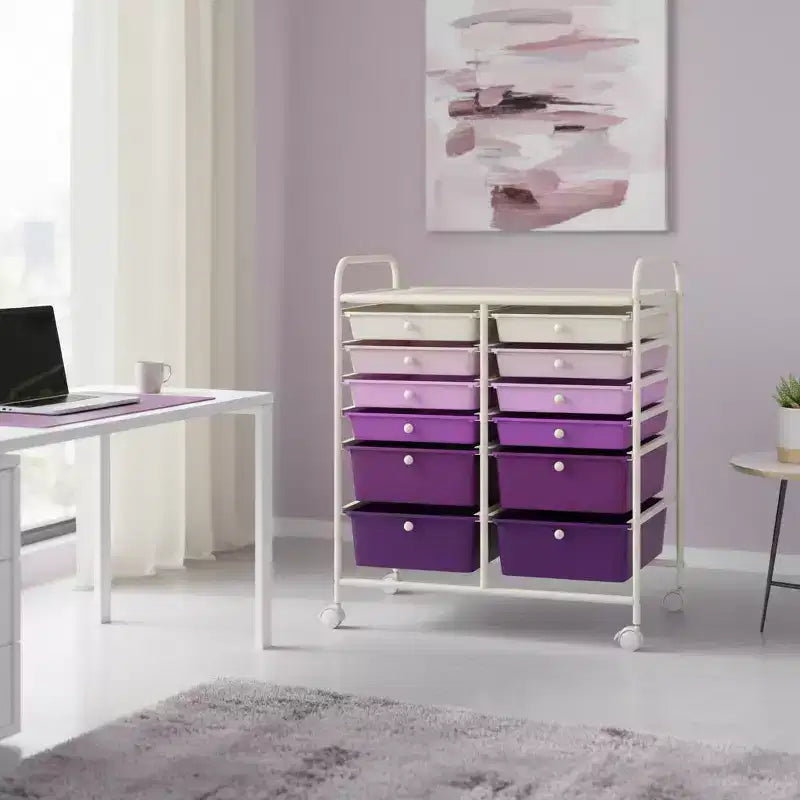 Gymax Chariot de rangement mobile à tiroirs Semi-transparent/Noir/Coloré/Gris + Beige + Jaune/Multicolore/Rose chair/Blanc/Macaron/Violet/Rose vif