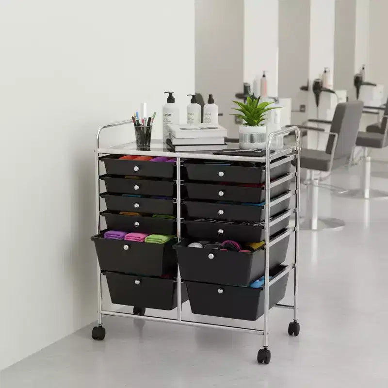 Gymax Chariot de rangement mobile à tiroirs Semi-transparent/Noir/Coloré/Gris + Beige + Jaune/Multicolore/Rose chair/Blanc/Macaron/Violet/Rose vif