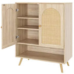 Shoe Cabinet, Entryway Cabinet  2PCS 4-Tier Rattan Door Cabinet with Adjustable Shelves White Oak for Home