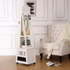 Armoire à bijoux pivotante à 360° avec serrure et éclairage LED, miroir pleine longueur avec interface d'écran, 3 étagères et tiroir, organisateur de rangement blanc