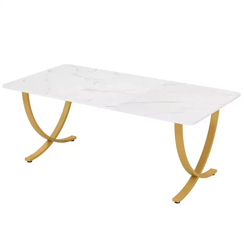 MAYEERTY 63 Table à manger moderne en faux marbre, table de cuisine avec pieds en métal doré
