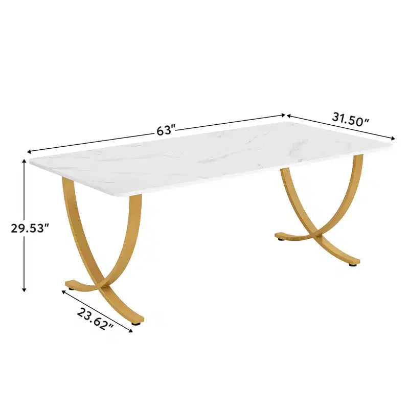 MAYEERTY 63 Table à manger moderne en faux marbre, table de cuisine avec pieds en métal doré