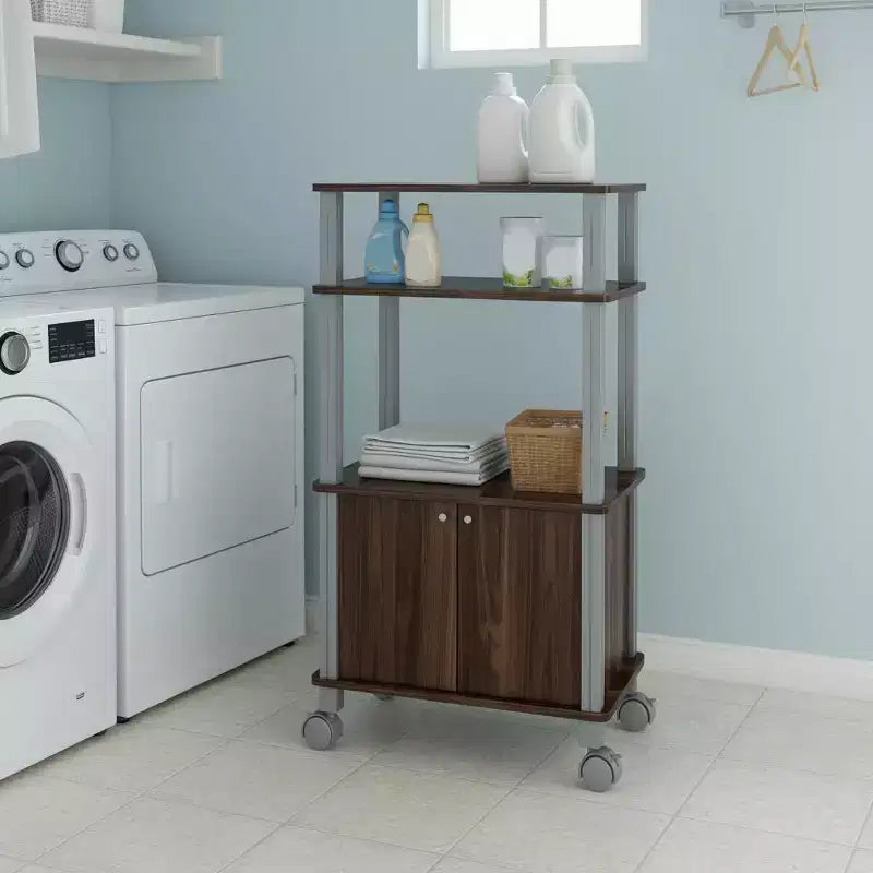 Chariot de rangement roulant polyvalent Gymax en noyer avec étagère à boulanger et support pour micro-ondes