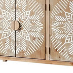 HomeRoots Armoire décorative florale sculptée en bois marron et blanc de 60 avec quatre portes