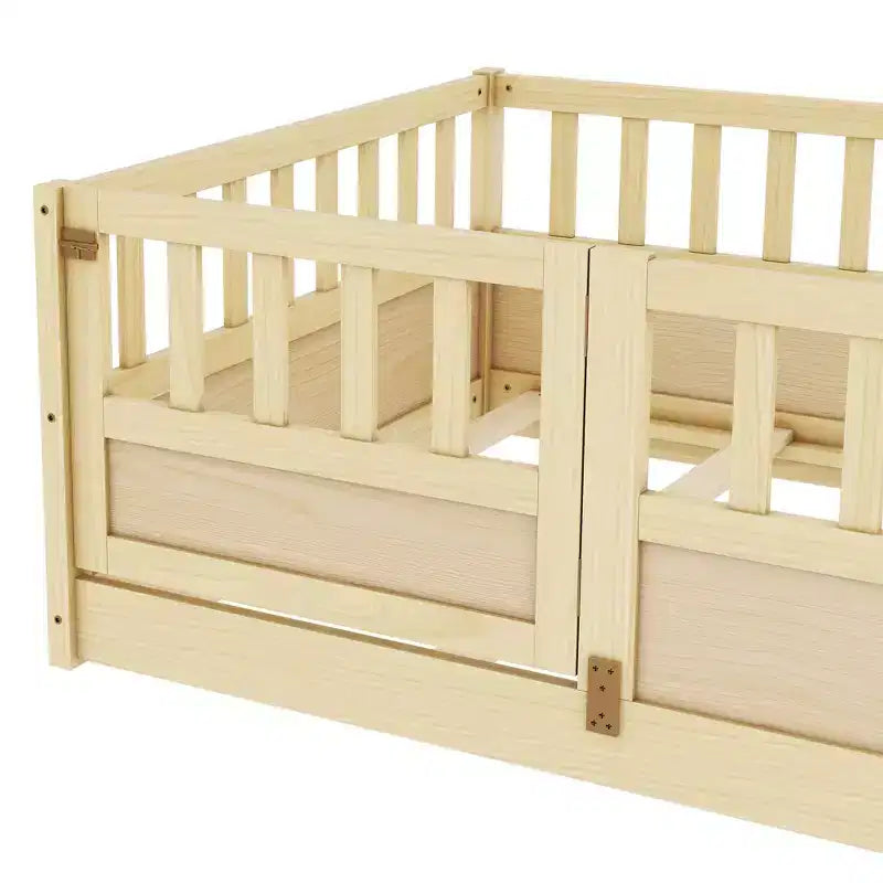 JVNOXK Cadre de lit double mezzanine pour enfants, structure intégrée avec garde-corps de sécurité extra-haut et sommier à lattes en bois