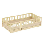 JVNOXK Cadre de lit double mezzanine pour enfants, structure intégrée avec garde-corps de sécurité extra-haut et sommier à lattes en bois