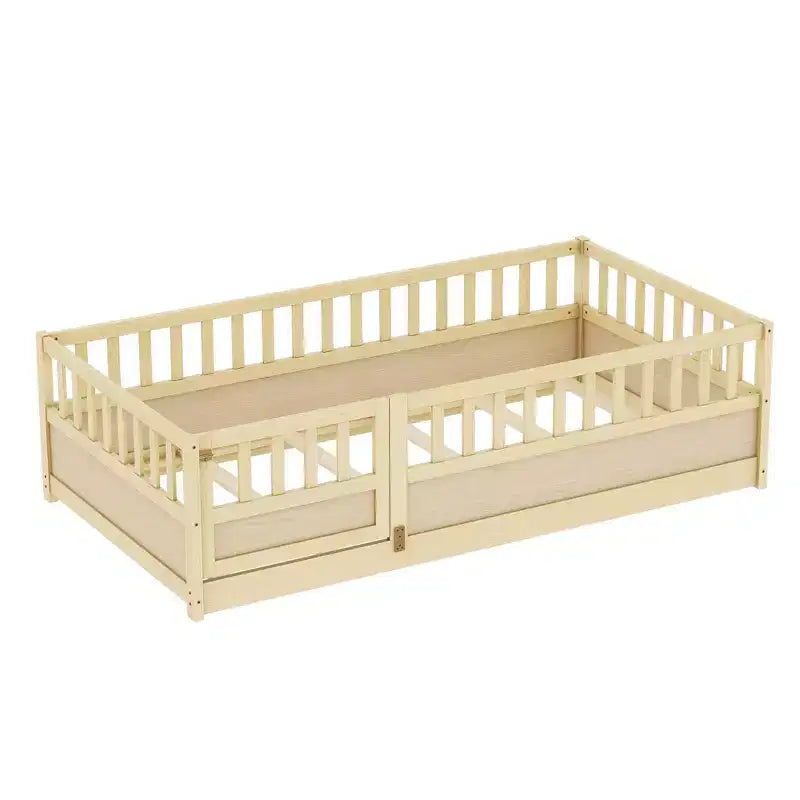 JVNOXK Cadre de lit double mezzanine pour enfants, structure intégrée avec garde-corps de sécurité extra-haut et sommier à lattes en bois