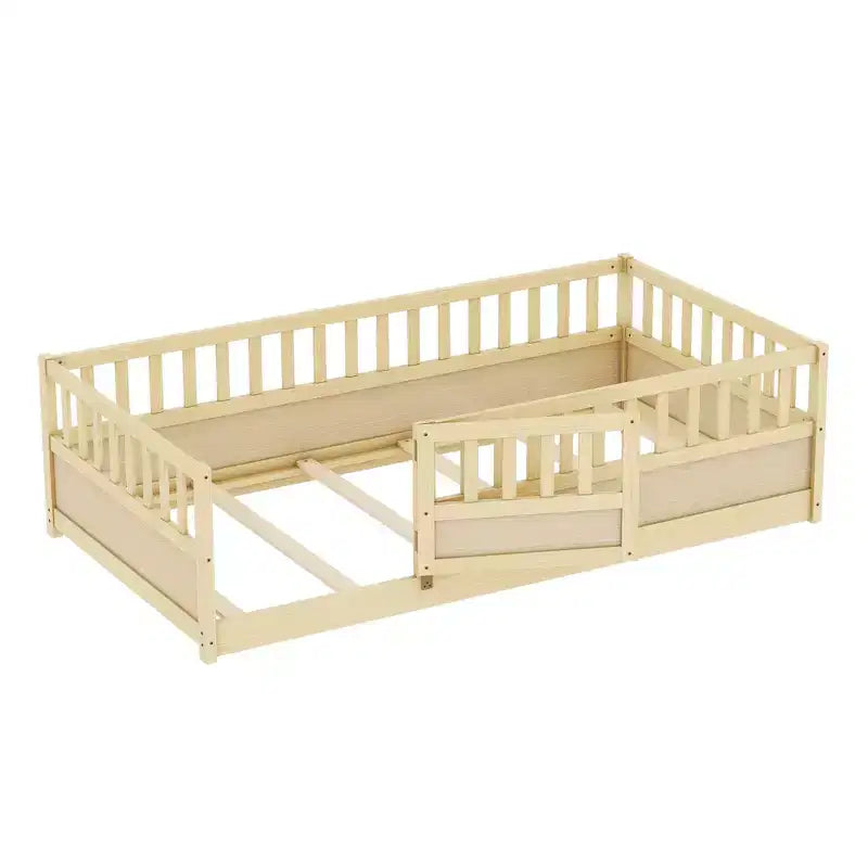 JVNOXK Cadre de lit double mezzanine pour enfants, structure intégrée avec garde-corps de sécurité extra-haut et sommier à lattes en bois