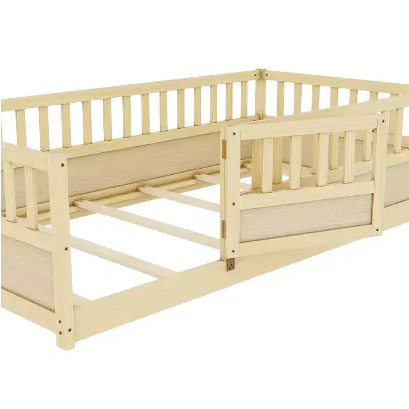 JVNOXK Cadre de lit double mezzanine pour enfants, structure intégrée avec garde-corps de sécurité extra-haut et sommier à lattes en bois