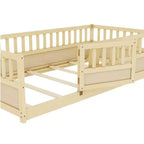JVNOXK Cadre de lit double mezzanine pour enfants, structure intégrée avec garde-corps de sécurité extra-haut et sommier à lattes en bois