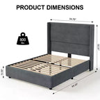 Cadre de lit plateforme capitonné Dyonery Queen avec tête de lit à dossier haut de 130 cm, pieds en bois massif, pas besoin de sommier tapissier, style moderne en lin