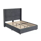 Cadre de lit plateforme capitonné Dyonery Queen avec tête de lit à dossier haut de 130 cm, pieds en bois massif, pas besoin de sommier tapissier, style moderne en lin