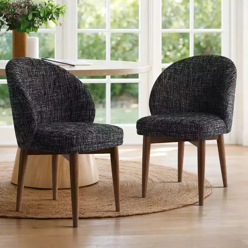 Lot de 2 Chaises de Salle à Manger Mid-Century Modernes, Chaises de Cuisine Rembourrées en Chenille avec Pieds en Bois Massif et Dossier Rond Incurvé - Panipeachy