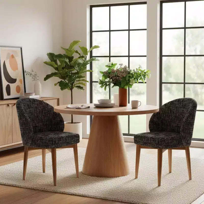 Lot de 2 Chaises de Salle à Manger Mid-Century Modernes, Chaises de Cuisine Rembourrées en Chenille avec Pieds en Bois Massif et Dossier Rond Incurvé - Panipeachy