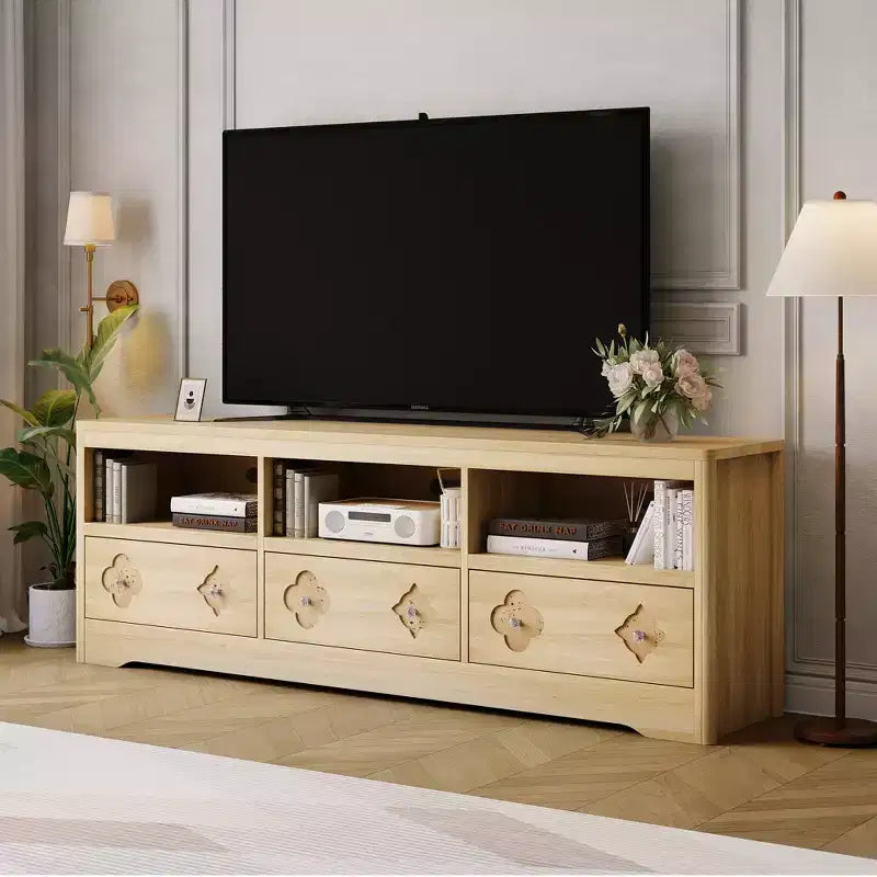 Meuble TV Garvee 70 pouces, meuble de divertissement moderne du milieu du siècle avec tiroir sculpté de rangement, console TV, meuble multimédia pour salon, chambre à coucher