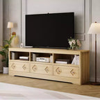 Meuble TV Garvee 70 pouces, meuble de divertissement moderne du milieu du siècle avec tiroir sculpté de rangement, console TV, meuble multimédia pour salon, chambre à coucher
