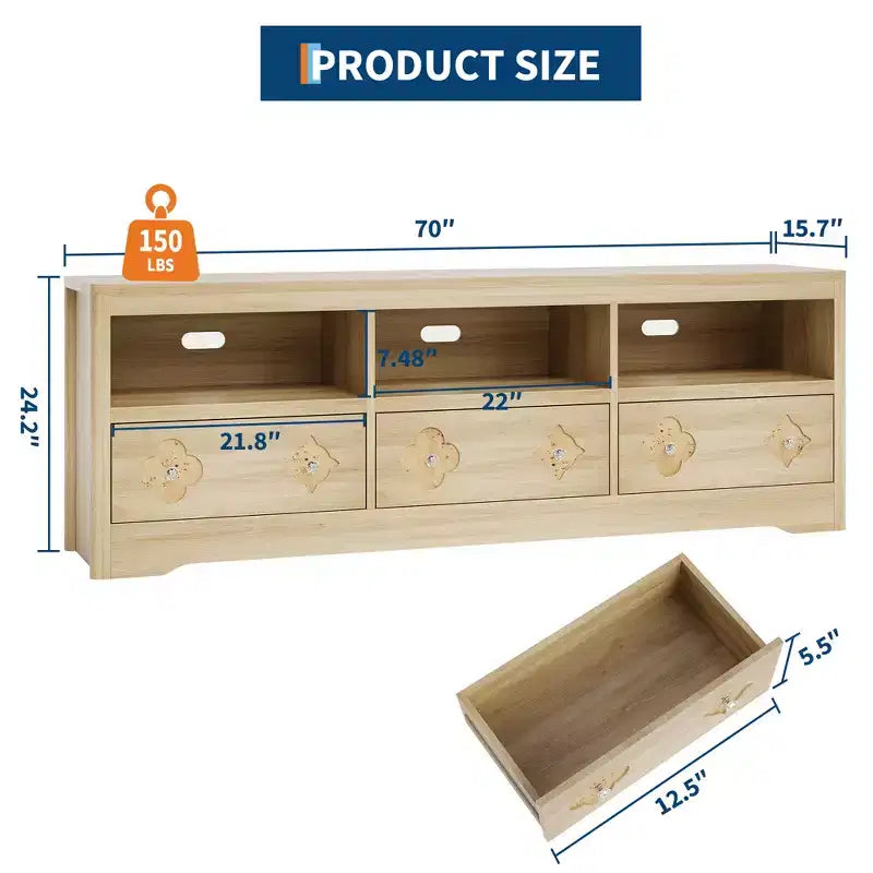 Meuble TV Garvee 70 pouces, meuble de divertissement moderne du milieu du siècle avec tiroir sculpté de rangement, console TV, meuble multimédia pour salon, chambre à coucher