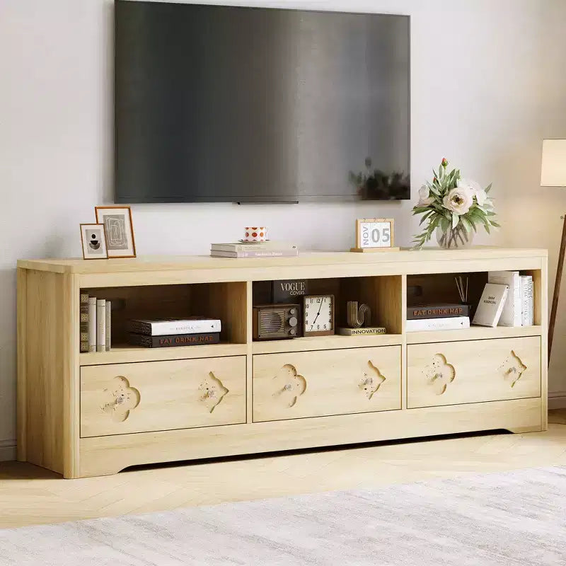 Meuble TV Garvee 70 pouces, meuble de divertissement moderne du milieu du siècle avec tiroir sculpté de rangement, console TV, meuble multimédia pour salon, chambre à coucher